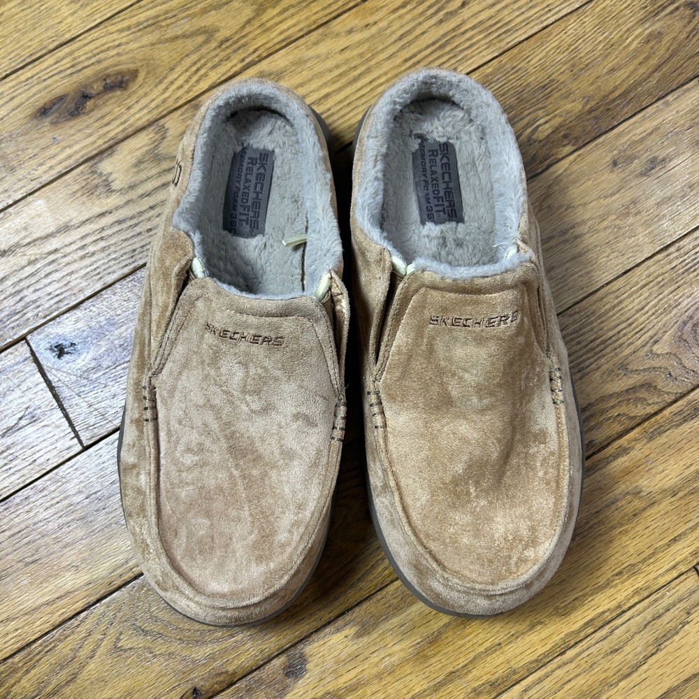 Skechers Relaxed Fit Memory Foam 360 Tan Faux Fur Slippers Mens 12
